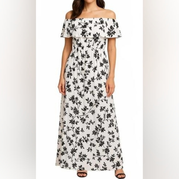 Elegant Off-Shoulder Floral Maxi Dress - Picture 1 of 9